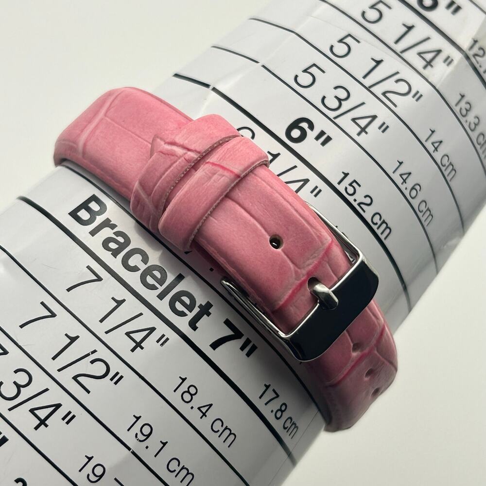 Genevex by Croton Women's Silver-Tone Pink Leather Band Quartz Watch New Battery - Picture 8 of 8